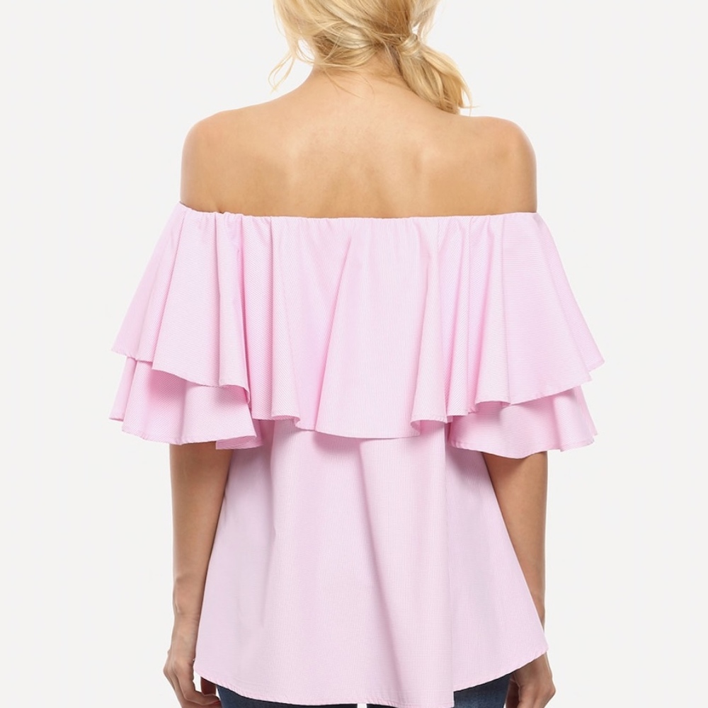 SOLD Pink Flounce Layered Neckline Bell Sleeve Top